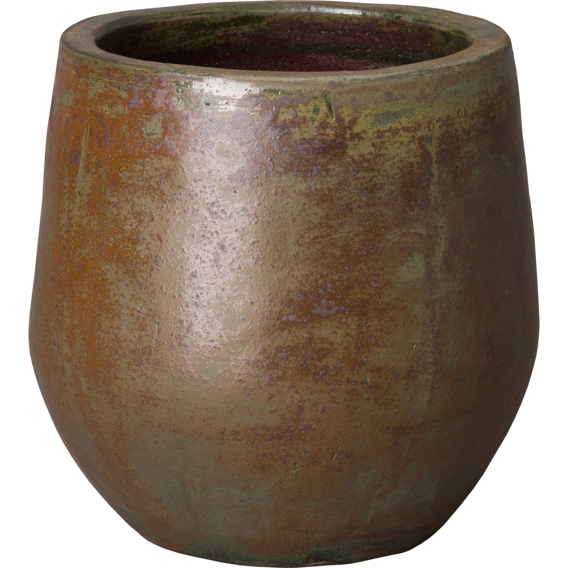 Curved Planter by Emissary USA in green wash. Made from unique in a rustic style.