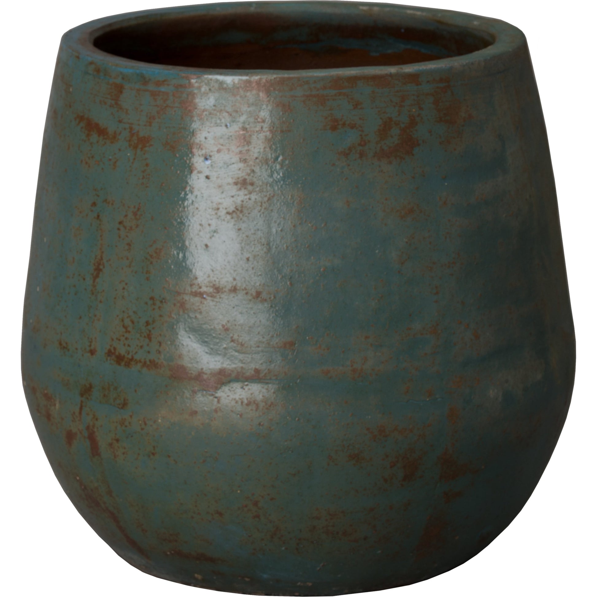 Curved Planter by Emissary USA in green wash. Made from unique in a rustic style.