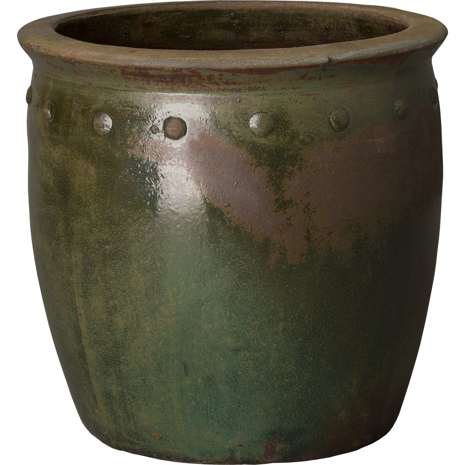 Studded Planter by Emissary USA in green wash. Made from unique in a cottage & farmhouse style.