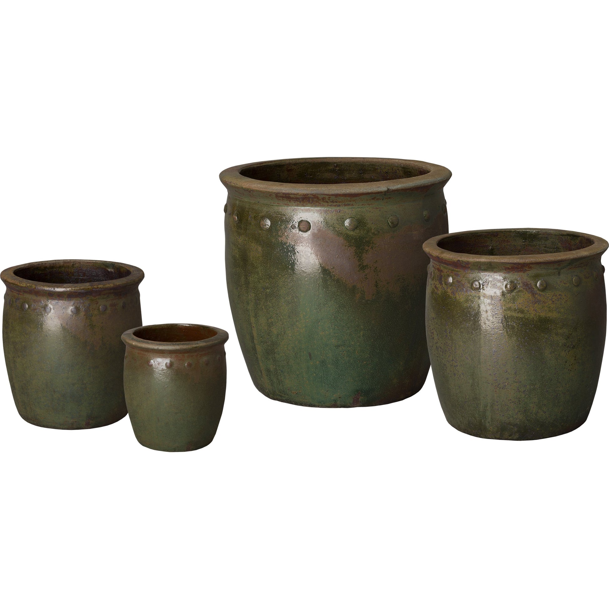 Green Wash Glaze Round Planters (Set of 4) by Emissary in green wash. Made from unique in a eclectic & global style.