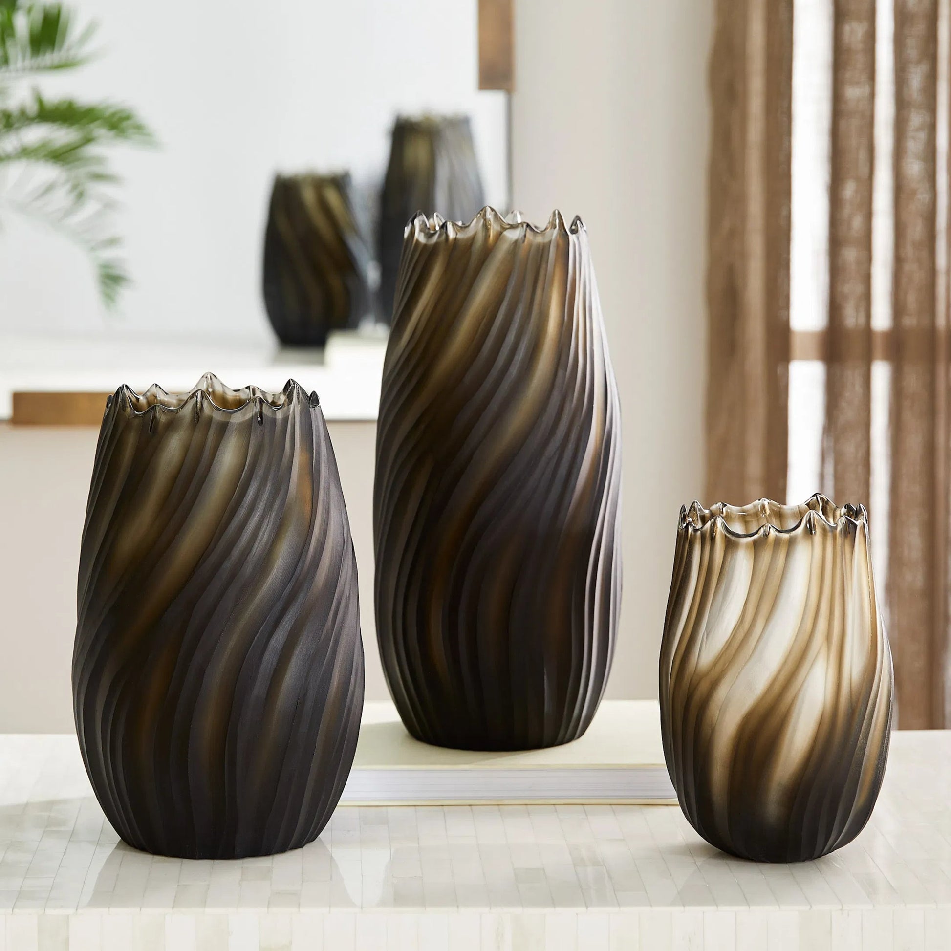 Seagrass Vase by Cyan Design in brown. Made from glass in a modern style.