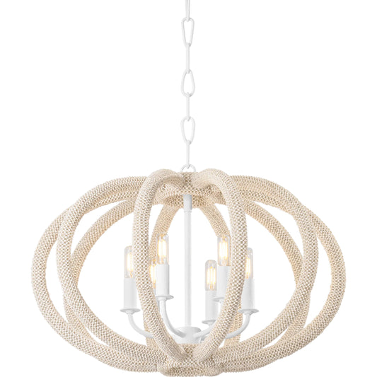 Lewiston 6-Light Chandelier by Hudson Valley in white plaster. Made from textile in a unique style.