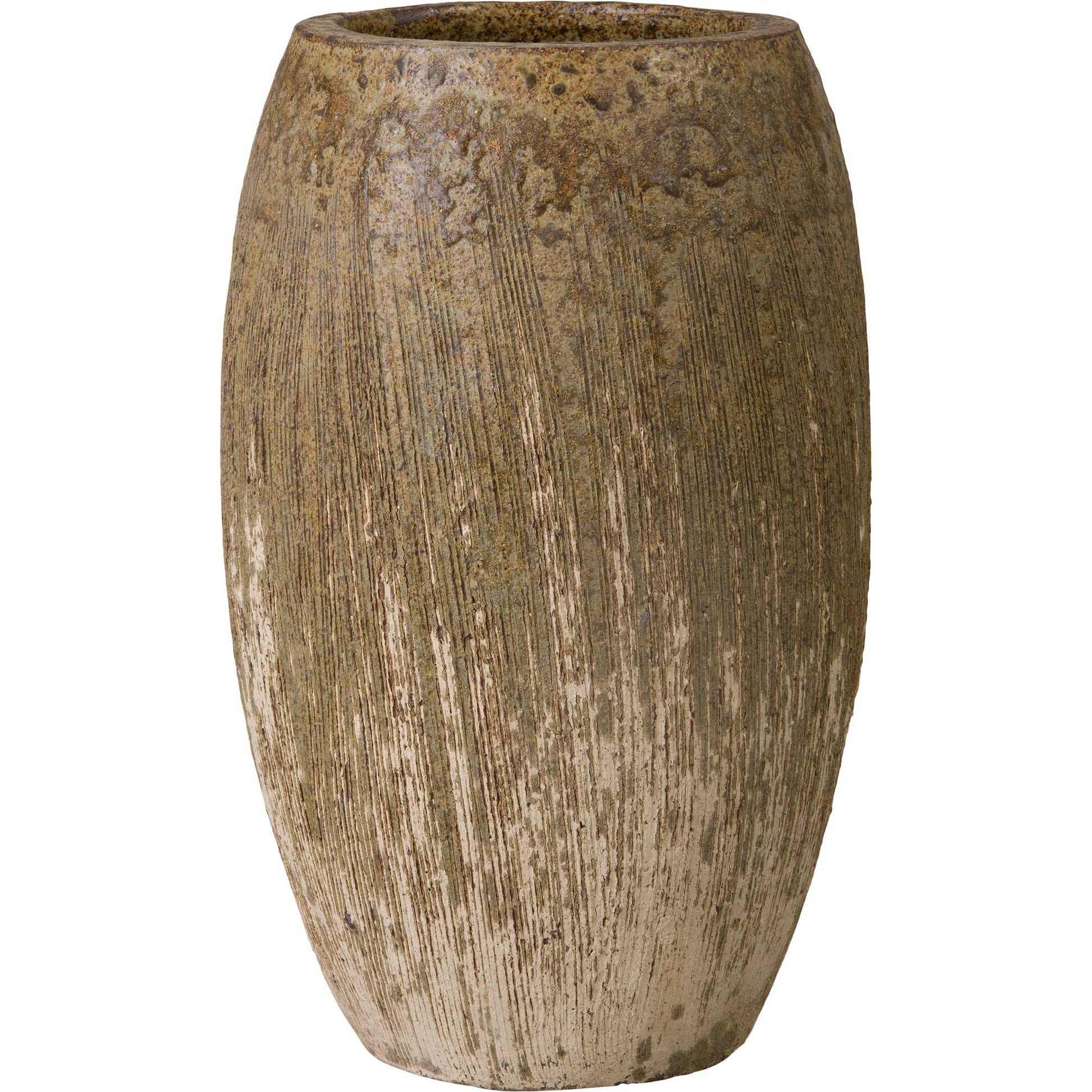 Dover Indoor/Outdoor Planter by Emissary in antique amber and semi-glossy glaze. Made from ceramic in a unique style.