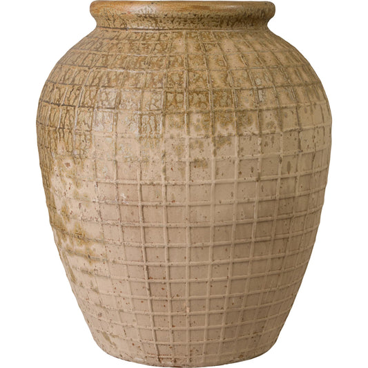 Intersect Indoor/Outdoor Storage Jar by Emissary in antique amber and semi-glossy glaze. Made from ceramic in a unique style.