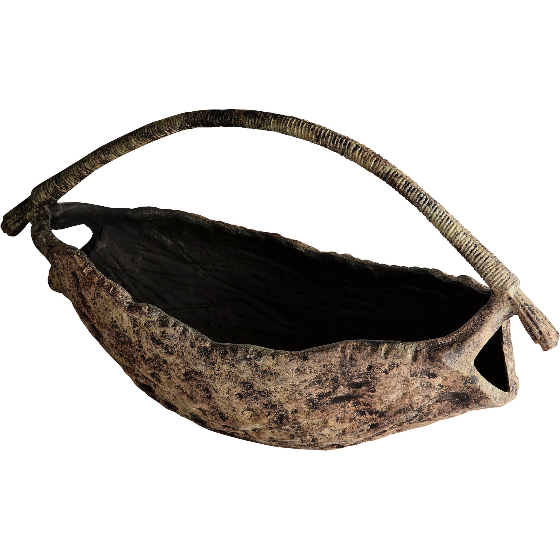 Hobitt Basket by Cyan Design in aged ochre. Made from cast aluminum in a rustic style.