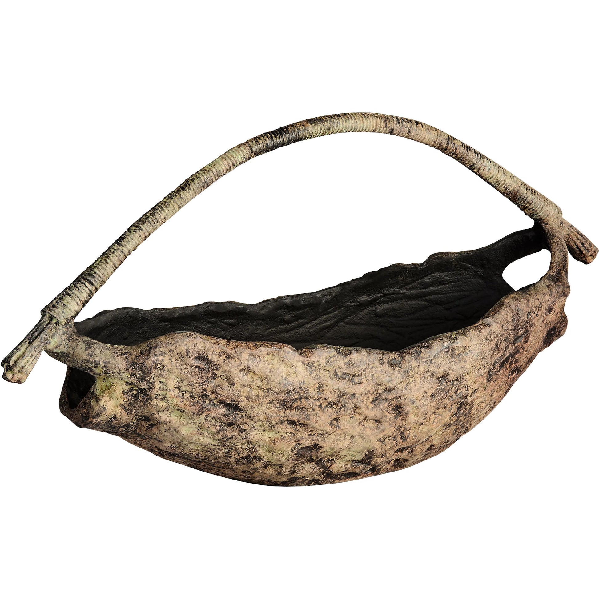 Hobitt Basket by Cyan Design in aged ochre. Made from cast aluminum in a rustic style.