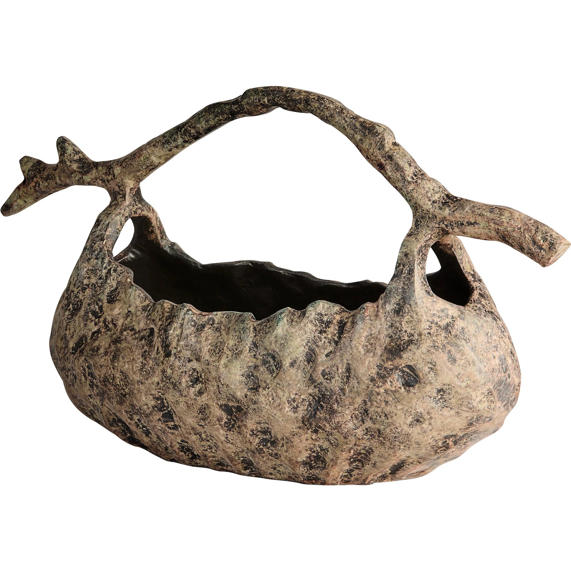 Hobitt Basket by Cyan Design in aged ochre. Made from cast aluminum in a rustic style.