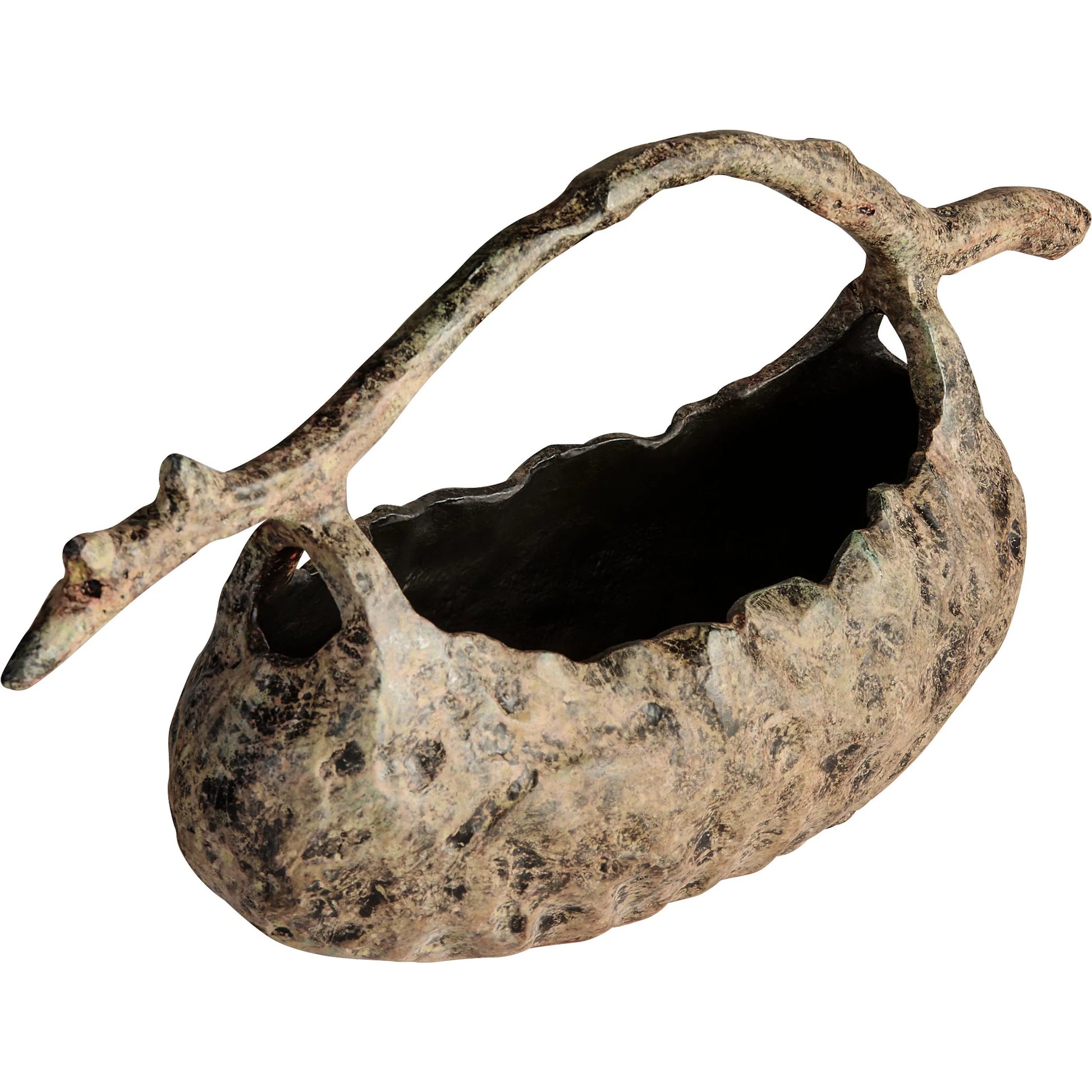 Hobitt Basket by Cyan Design in aged ochre. Made from cast aluminum in a rustic style.