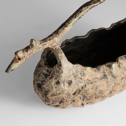 Hobitt Basket by Cyan Design in aged ochre. Made from cast aluminum in a rustic style.