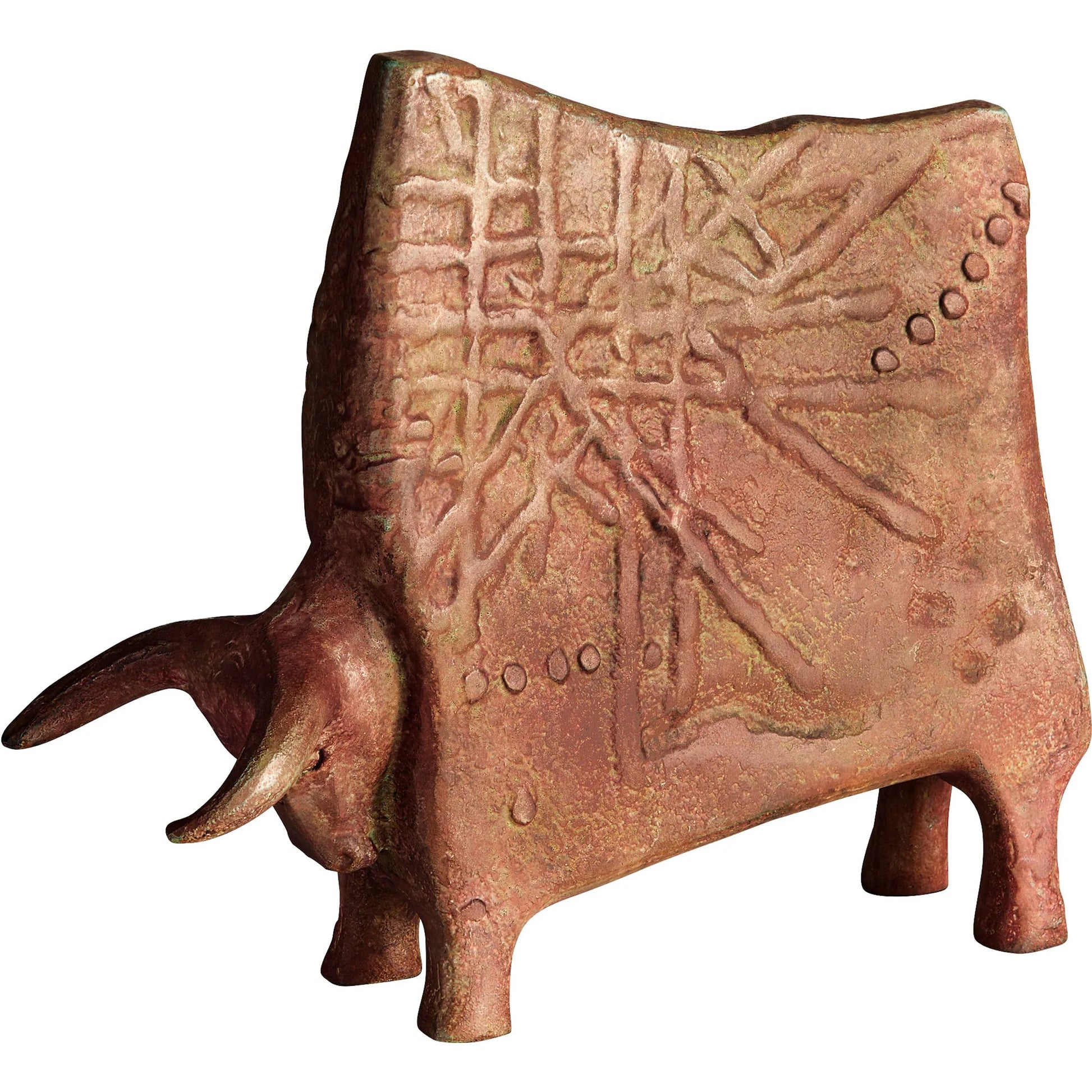 El Toro Sculpture by Cyan Design in antique ochre. Made from cast aluminum in a traditional style.