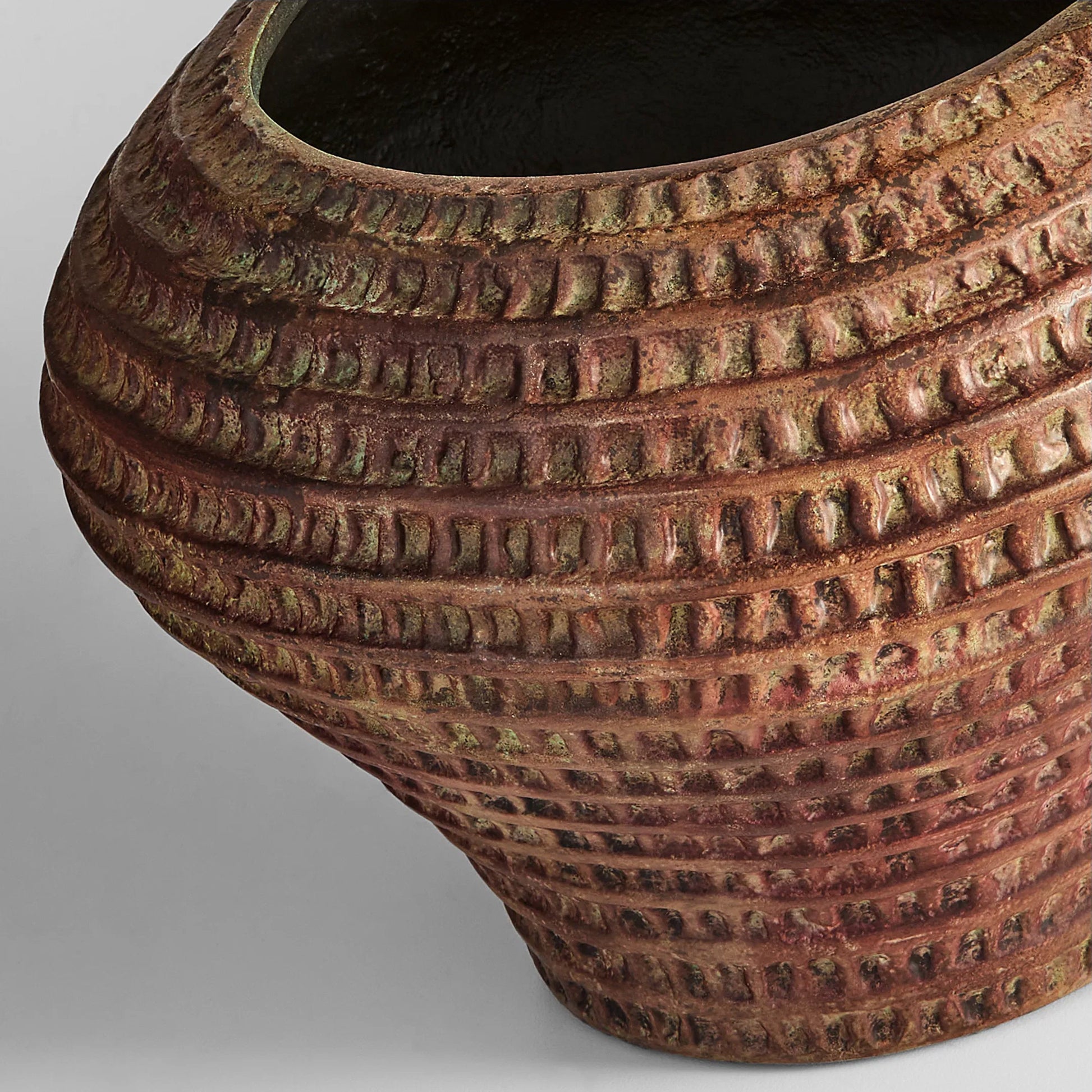 Yucca Vase by Cyan Design in antique ochre. Made from cast aluminum in a rustic style.