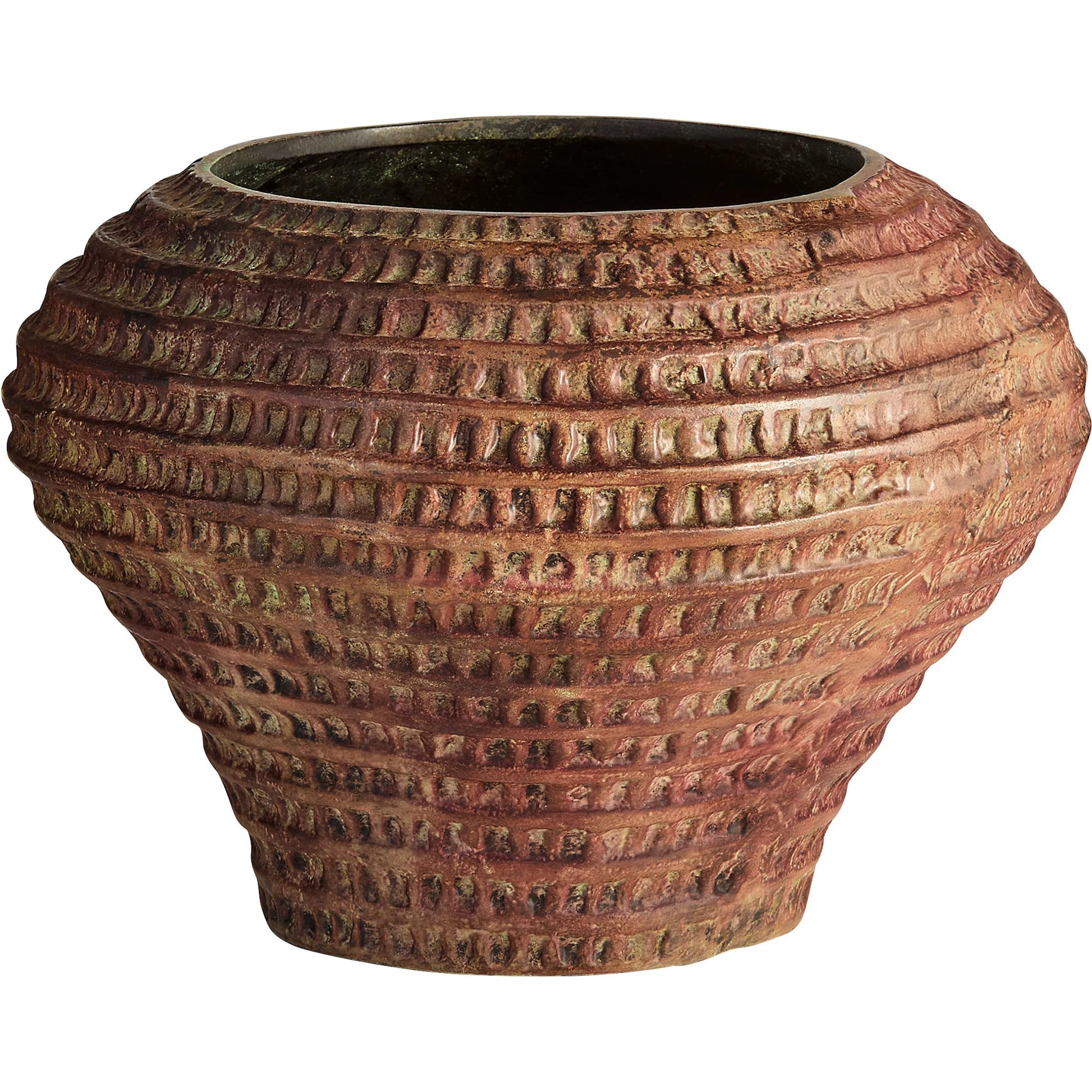 Yucca Vase by Cyan Design in antique ochre. Made from cast aluminum in a rustic style.