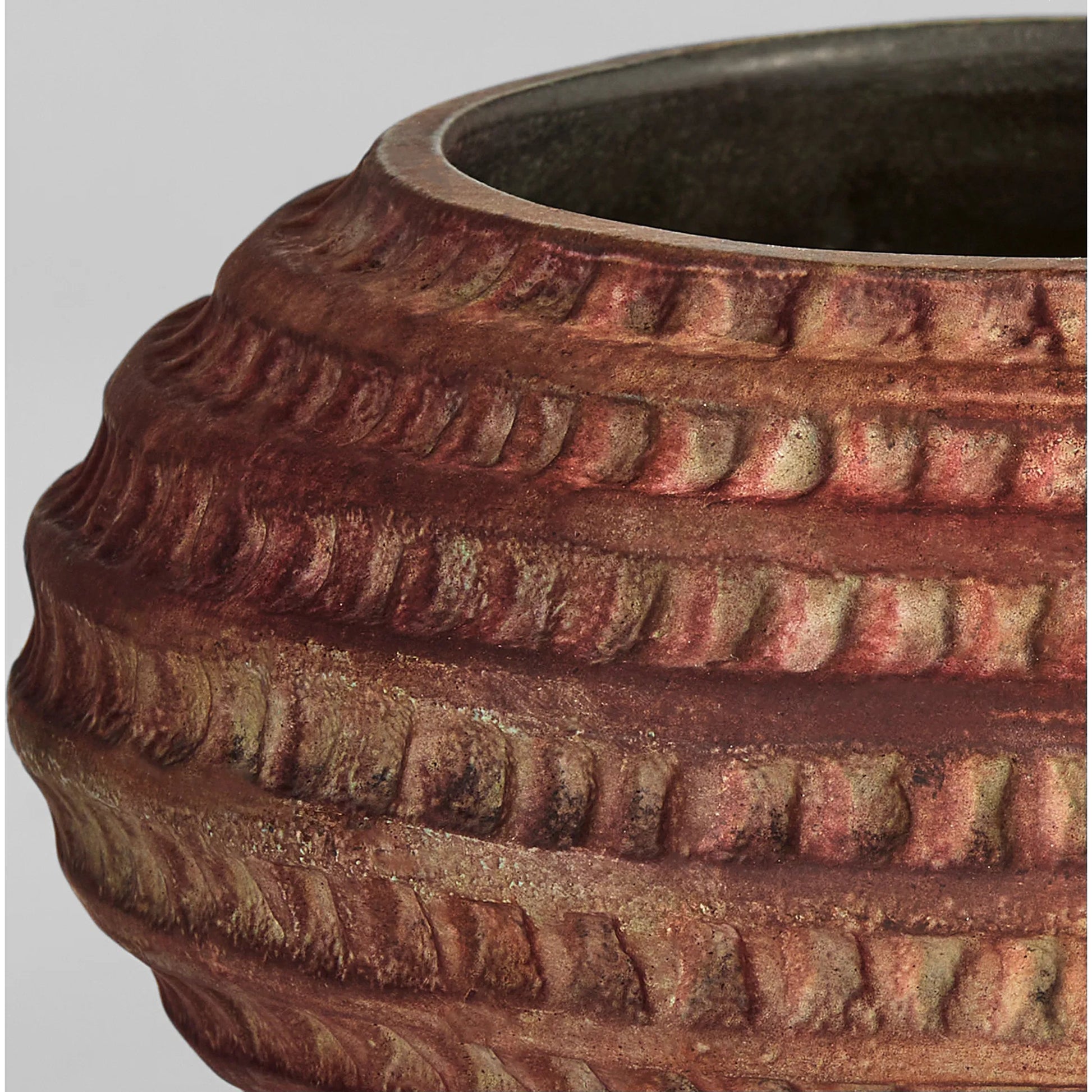 Yucca Vase by Cyan Design in antique ochre. Made from cast aluminum in a rustic style.