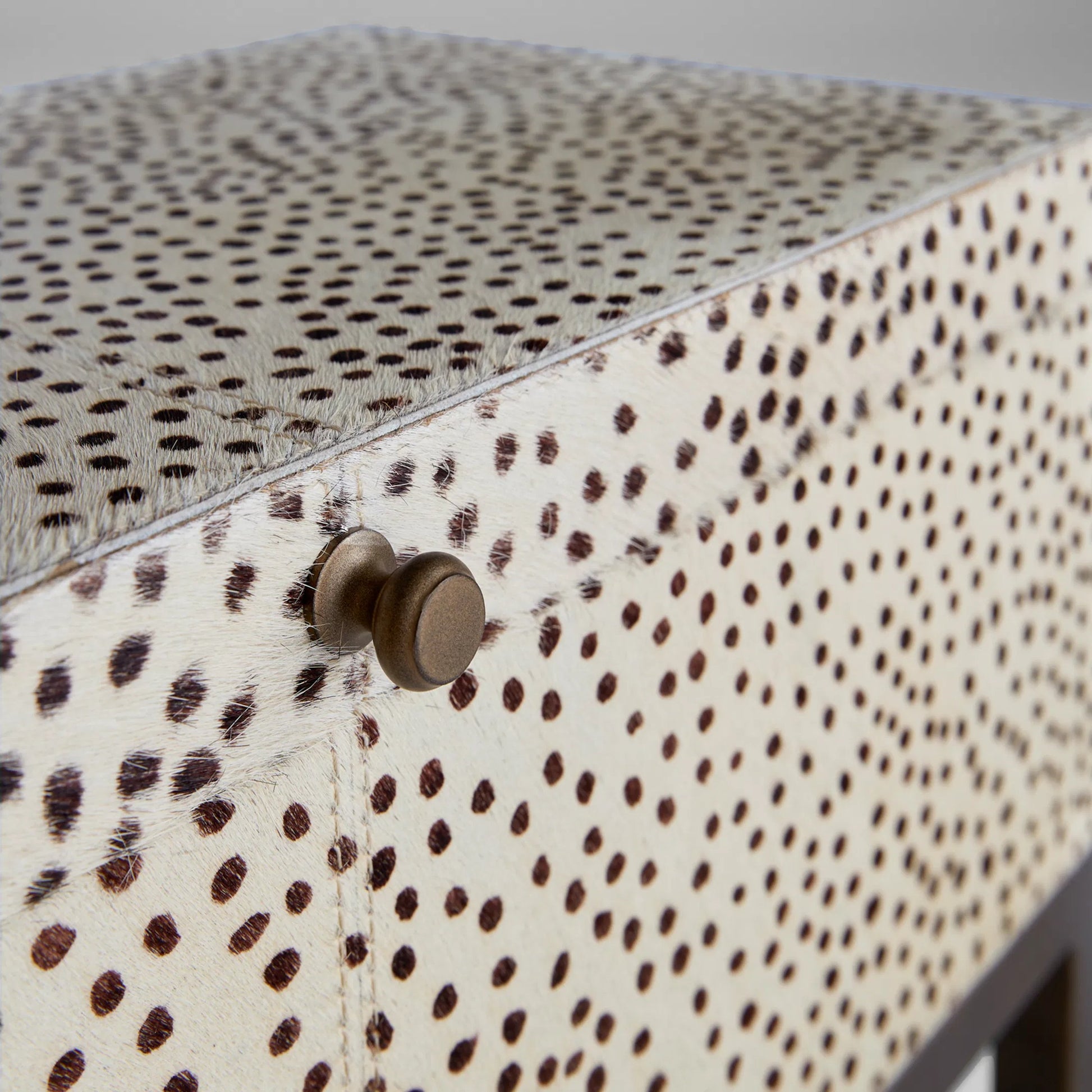 Gaborone Box on Stand by Cyan Design in antique brass. Made from hide leather, mild steel in a eclectic & global style.