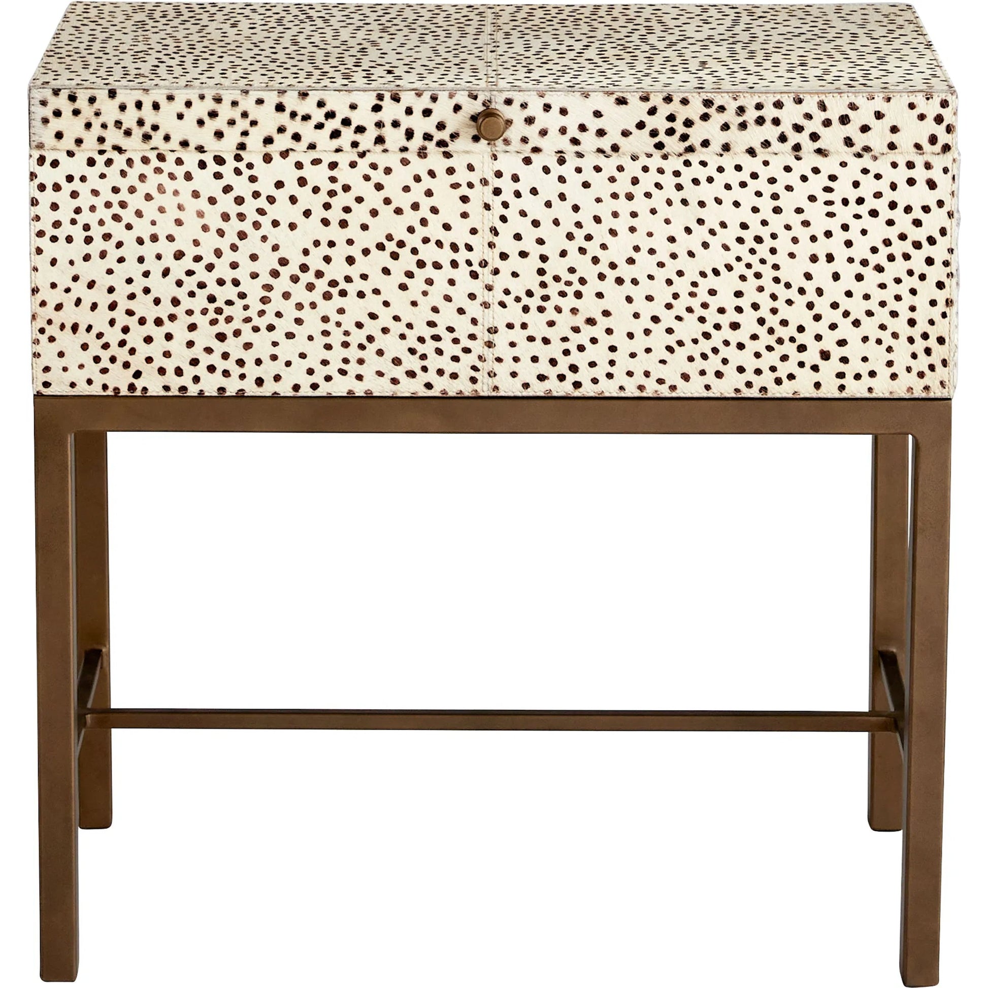 Gaborone Box on Stand by Cyan Design in antique brass. Made from hide leather, mild steel in a eclectic & global style.