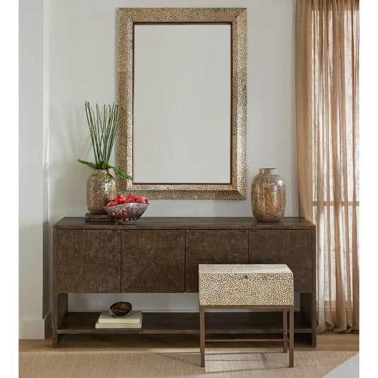 Gaborone Mirror by Cyan Design in walnut. Made from hide leather, mirrored glass in a unique style.