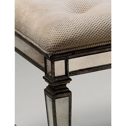 Celeste Mirrored Vanity Seat by Butler Specialty Company in silver and mirror. Made from poplar solids, mdf, antique mirrored glass, cotton, urethane foam in a traditional style.