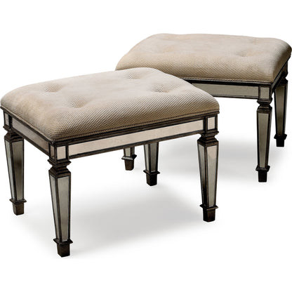 Celeste Mirrored Vanity Seat by Butler Specialty Company in silver and mirror. Made from poplar solids, mdf, antique mirrored glass, cotton, urethane foam in a traditional style.