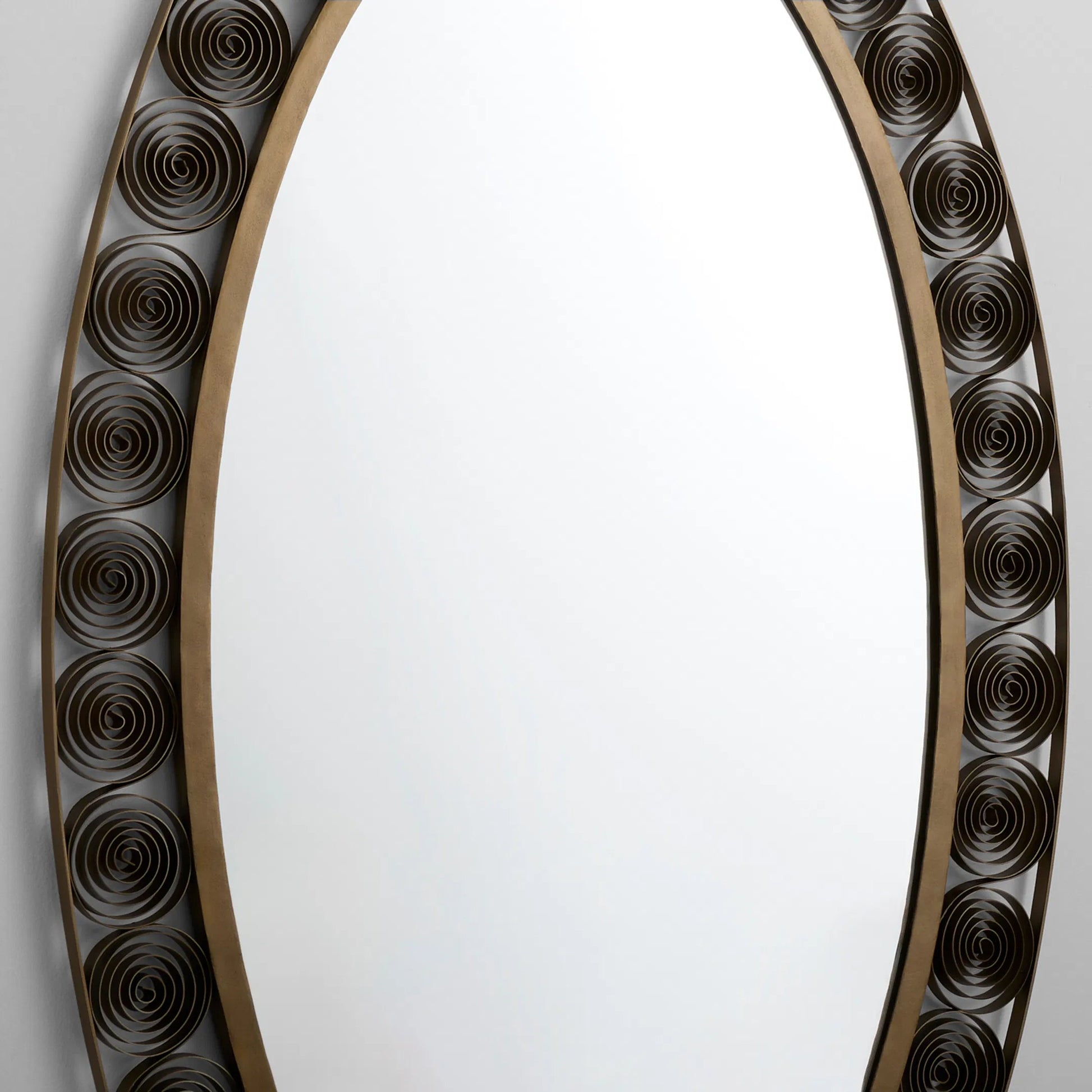 Spiro Mirror by Cyan Design in torched brass. Made from mild steel in a unique style.