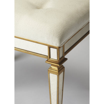 Celeste Mirrored Vanity Seat by Butler Specialty Company in silver and mirror. Made from poplar solids, mdf, antique mirrored glass, cotton, urethane foam in a traditional style.