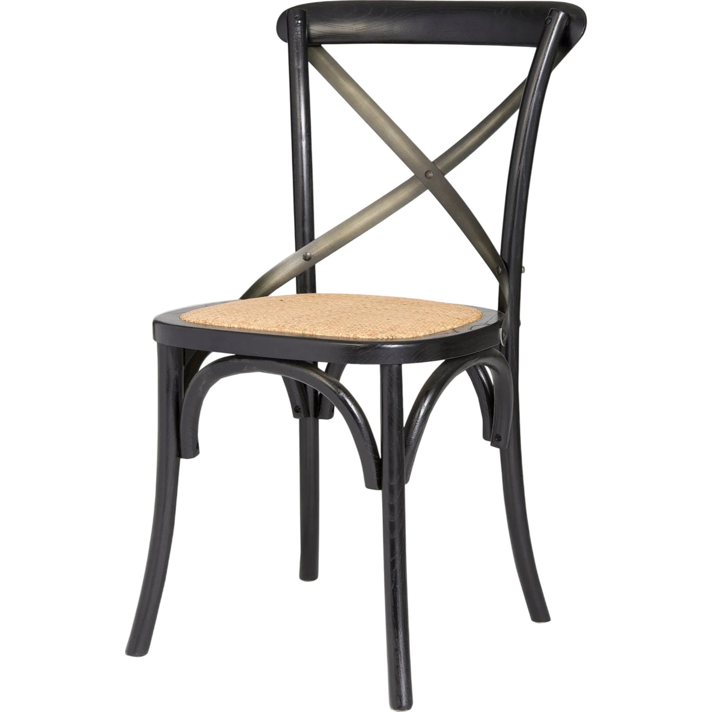 001 SI-2004213 | Primary Silo | Cross Back Chair by LH Imports in black and black, brown, gunmetal. Made from elm, rattan, iron in a traditional style.