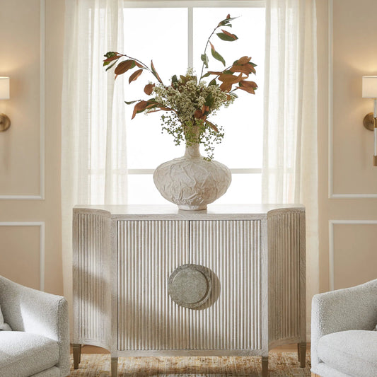 Estriada Two-Door Cabinet by Cyan Design in off white. Made from mango wood, white metal in a unique style.