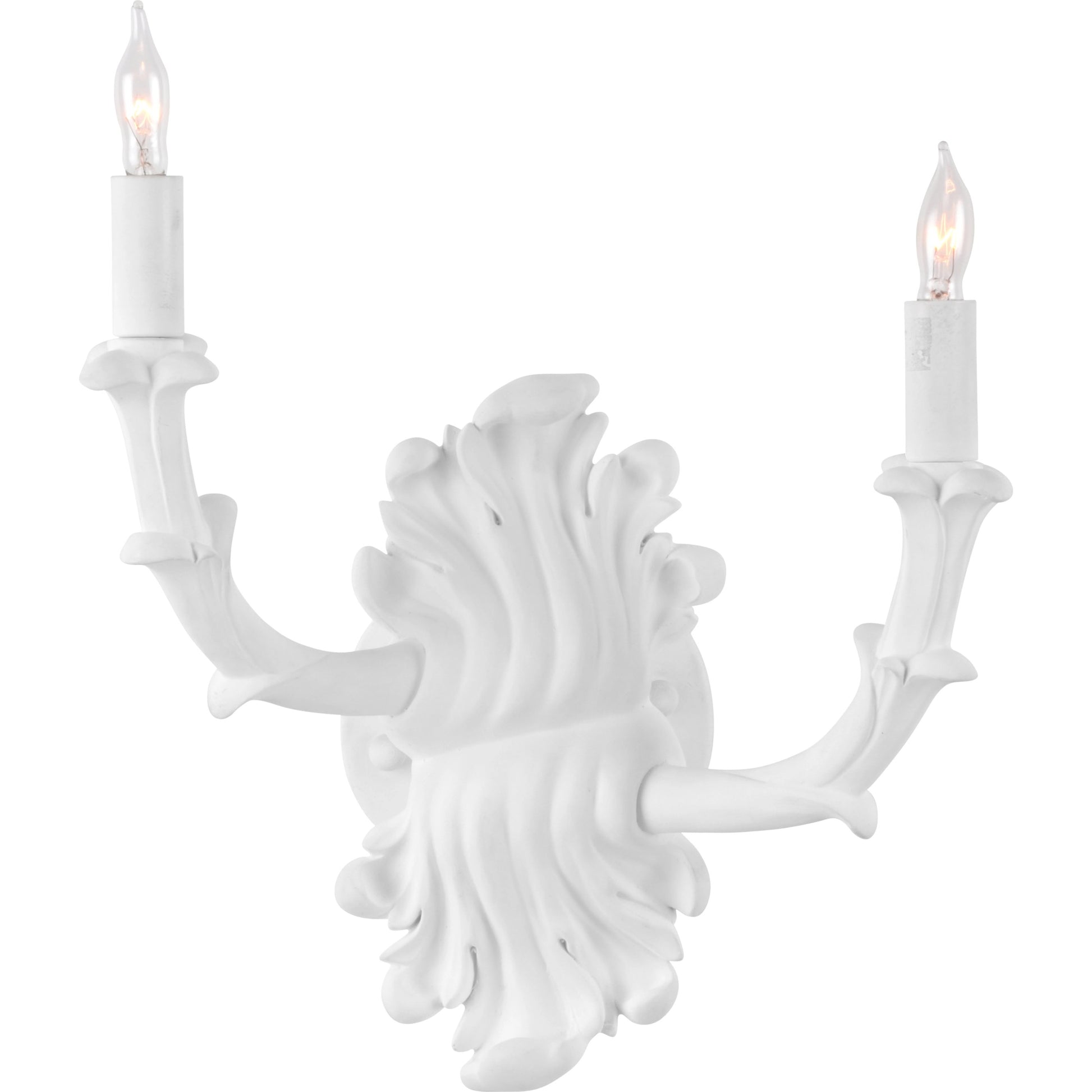 Roche Plaster Double Arm Sconce by Wildwood in white plaster. Made from unique in a traditional style.
