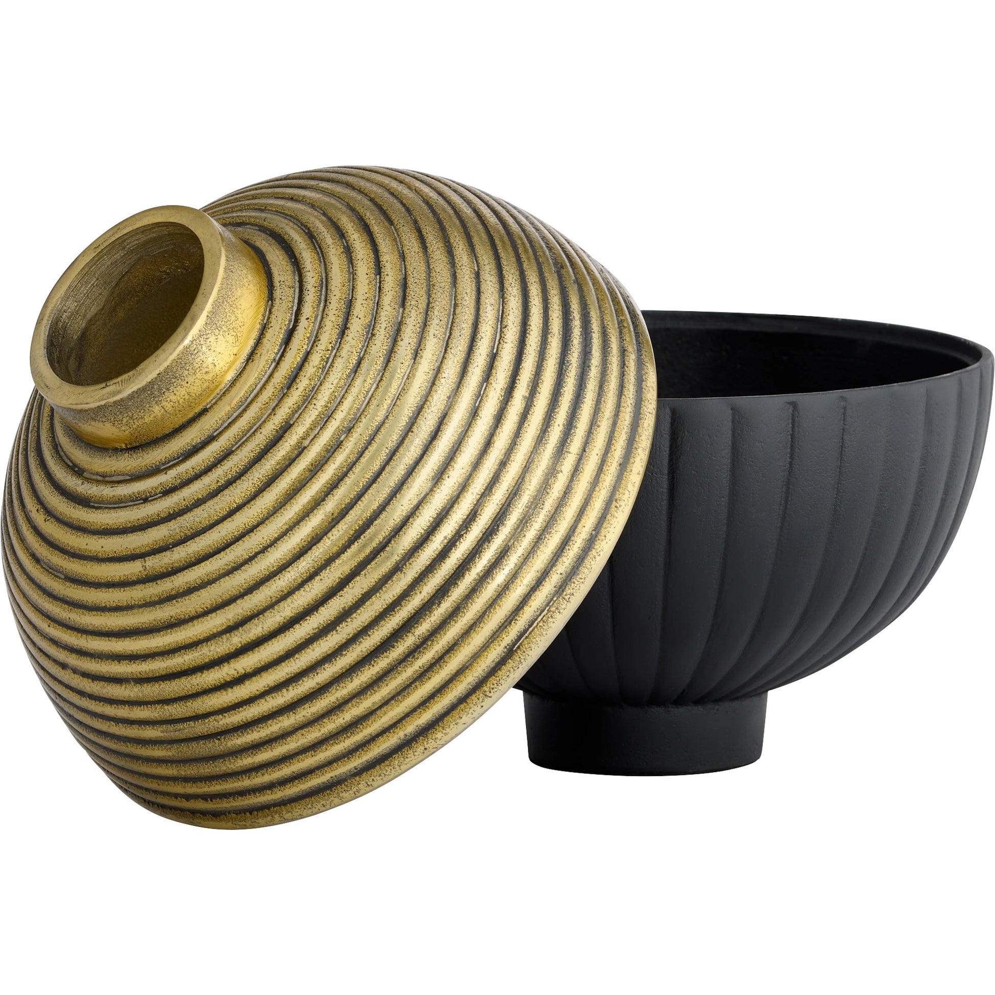 Orb Box by Cyan Design in matte black, antique brass. Made from cast aluminum in a modern style.