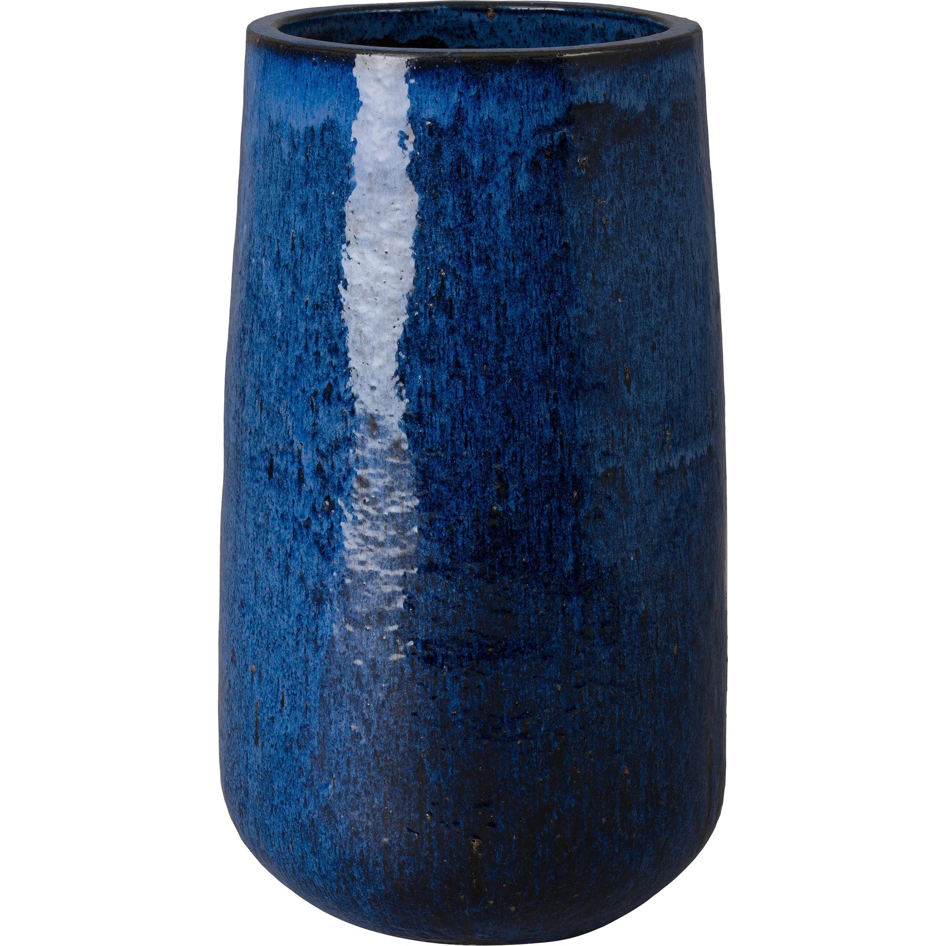 Straight Indoor/Outdoor Round Pot by Emissary in blue and glossy glaze. Made from ceramic in a unique style.