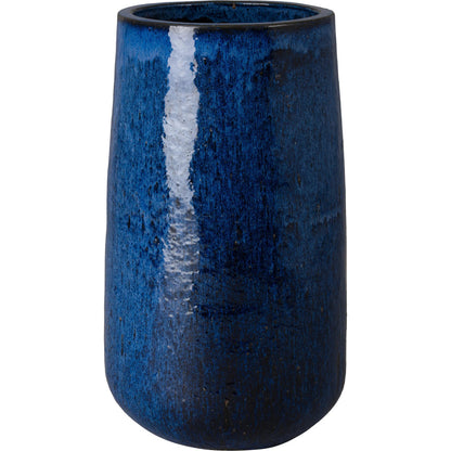 Straight Indoor/Outdoor Round Pot by Emissary in blue and glossy glaze. Made from ceramic in a unique style.