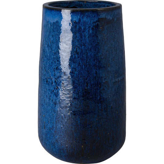 Straight Indoor/Outdoor Round Pot by Emissary in blue and glossy glaze. Made from ceramic in a unique style.