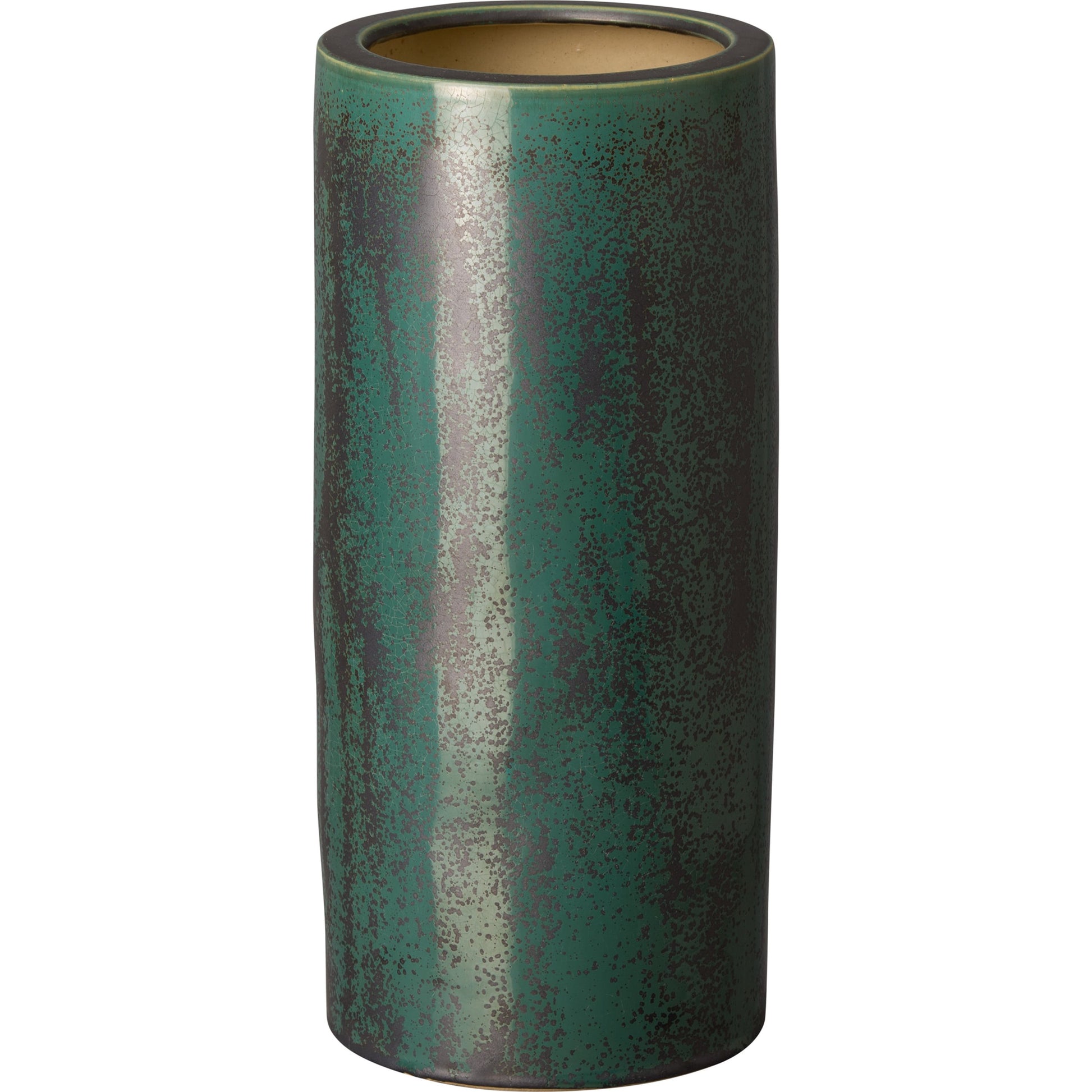 Round Graphite Green Umbrella Stand by Emissary USA in graphite green and semiglossy glaze. Made from porcelain in a transitional style.