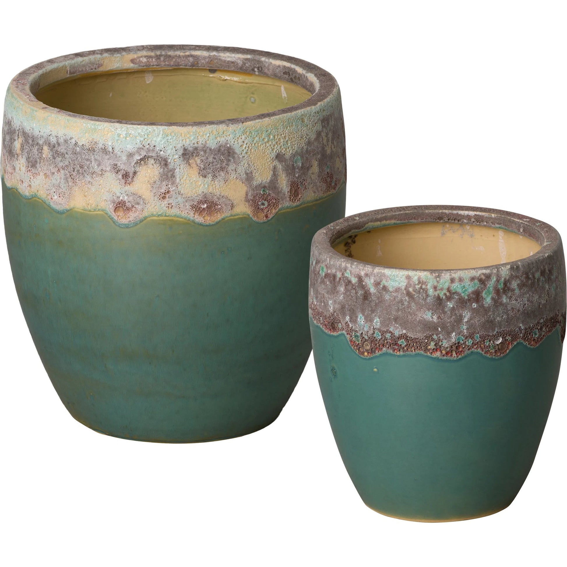 Round Indoor/Outdoor Planters (Set of 2) by Emissary in reef, teal and glossy glaze. Made from ceramic in a unique style.