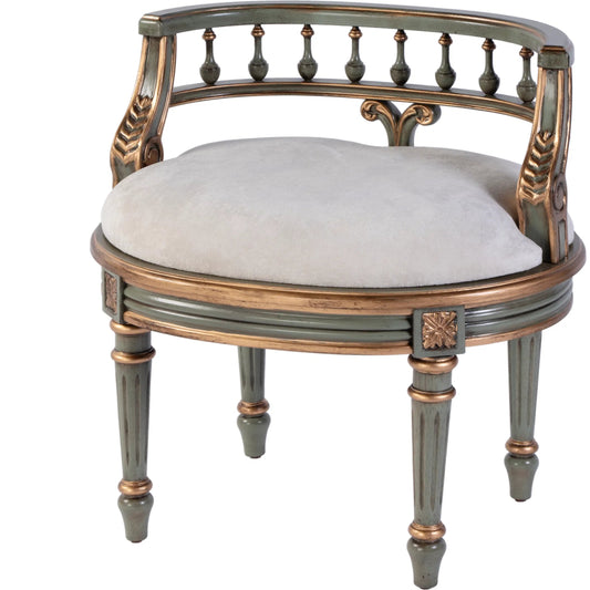 Hathaway Vanity Seat by Butler Specialty Company in royal pastel green. Made from poplar wood, mdf, urethane foam, cotton in a unique style.
