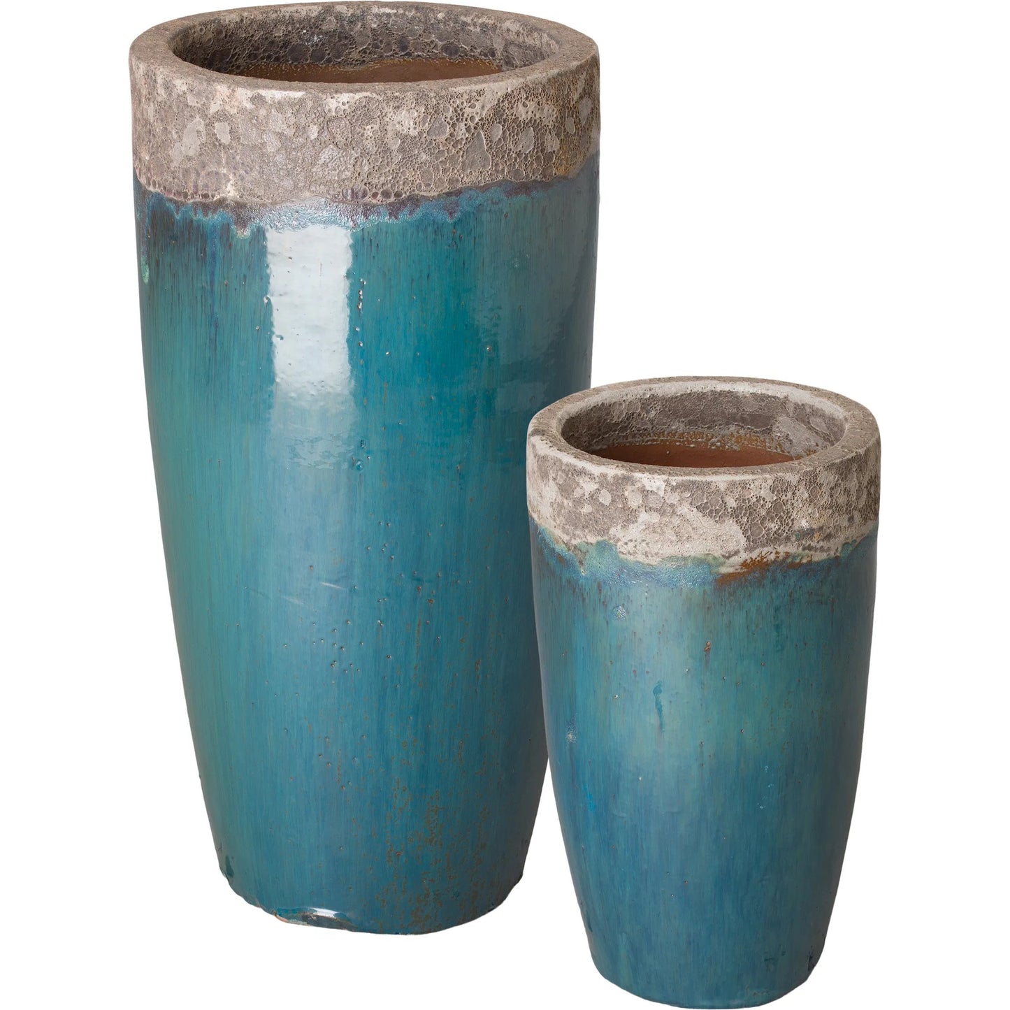 001 SI-2630543 | Primary Silo | Round Indoor/Outdoor Pots (Set of 2) by Emissary in reef, teal and semi-glossy glaze. Made from ceramic in a unique style.