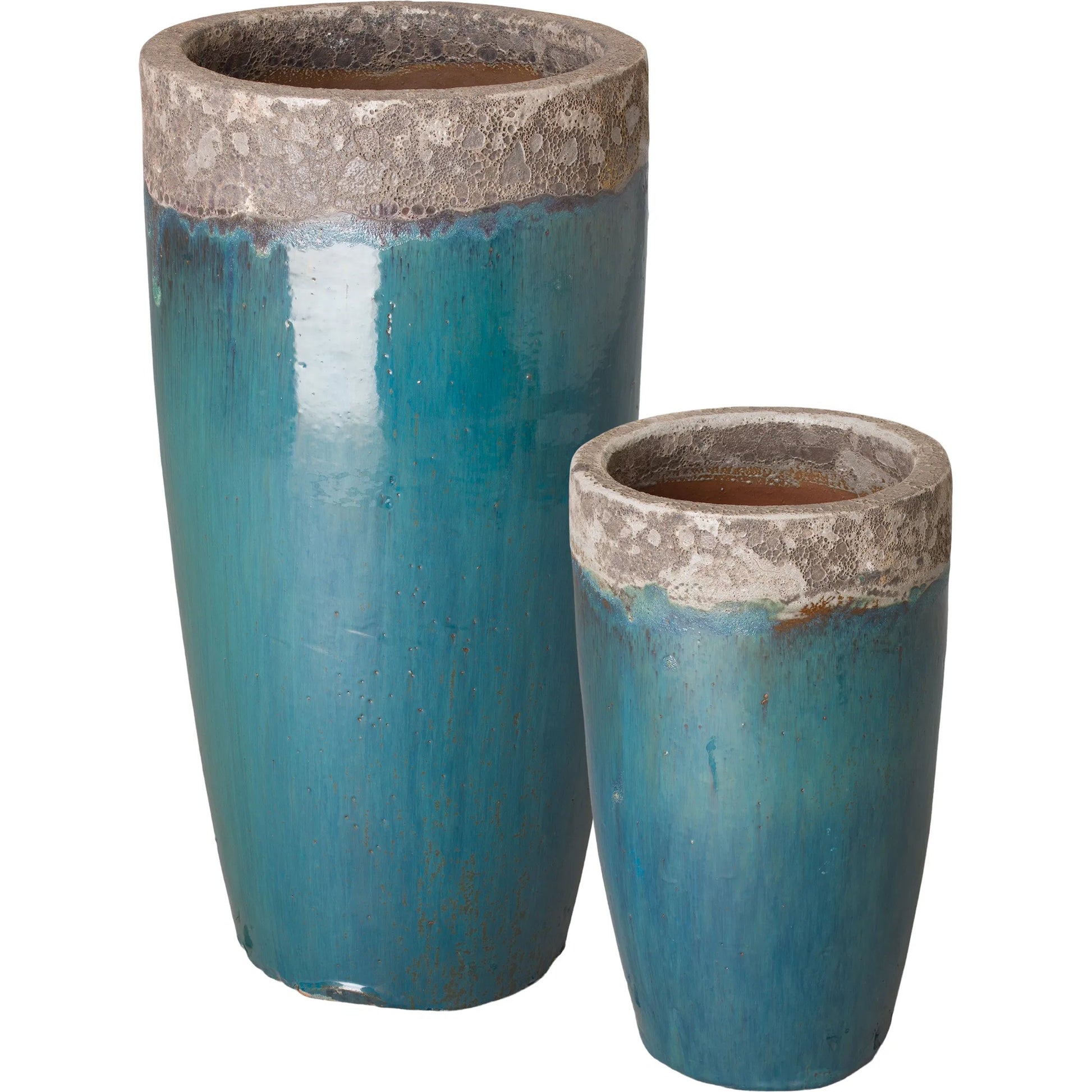 Round Indoor/Outdoor Pots (Set of 2) by Emissary in reef, teal and semi-glossy glaze. Made from ceramic in a unique style.
