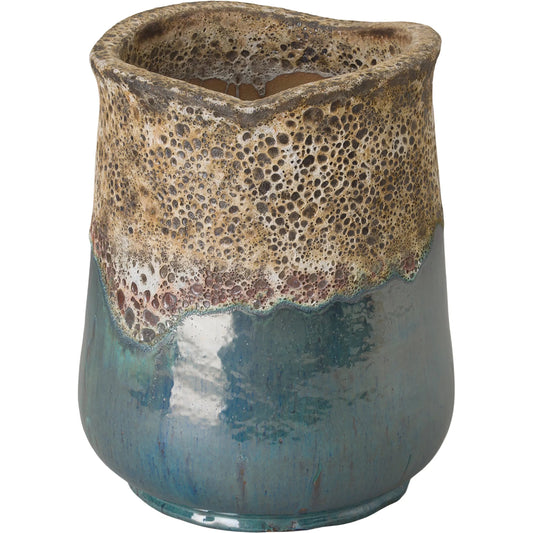 Sack Indoor/Outdoor Planter by Emissary in reef, teal and semi-glossy glaze. Made from ceramic in a unique style.