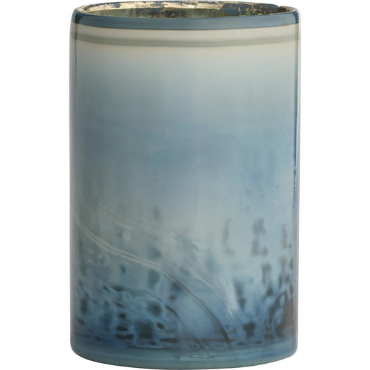 Tiedye Vase by Cyan Design in milky matte blue. Made from cased glass in a unique style.