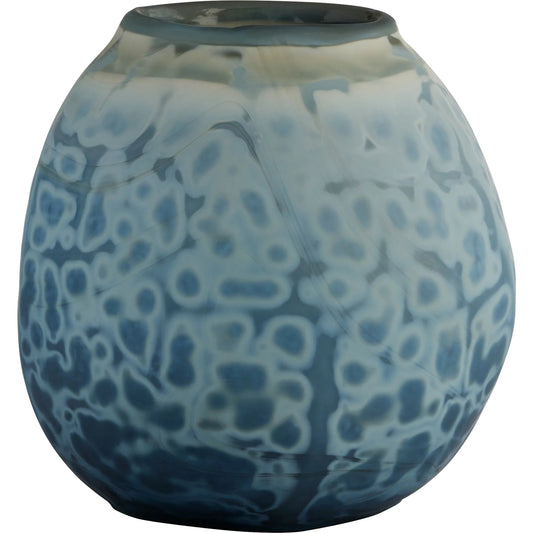 Tiedye Vase by Cyan Design in milky matte blue. Made from cased glass in a unique style.