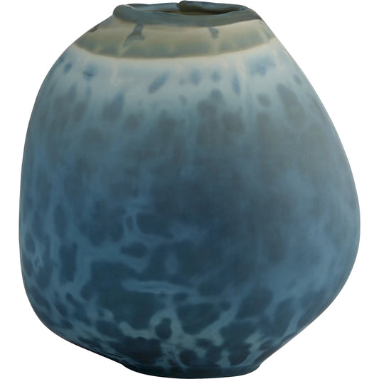 Tiedye Vase by Cyan Design in milky matte blue. Made from cased glass in a unique style.