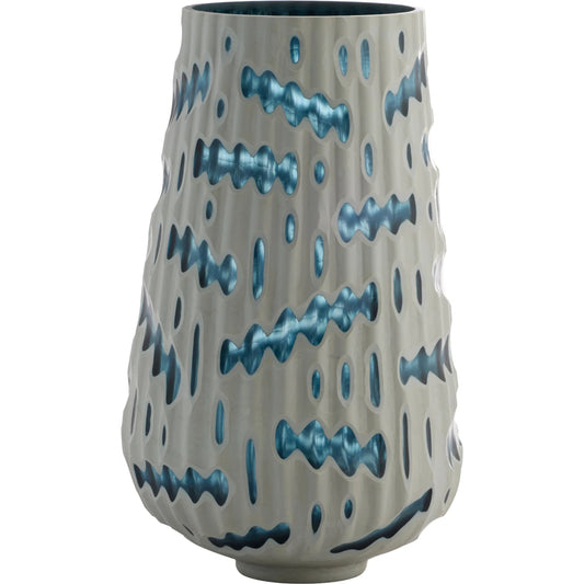 Strata Vase by Cyan Design in white, blue. Made from cased glass in a unique style.