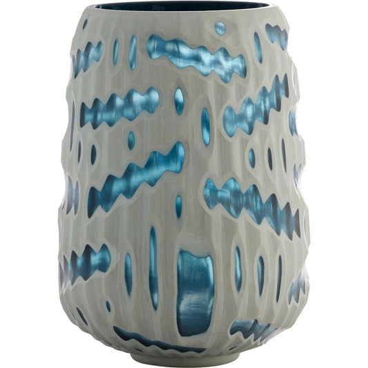 Strata Vase by Cyan Design in white, blue. Made from cased glass in a unique style.