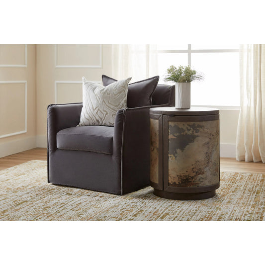 Tesoro Side Table by Cyan Design in smoke grey, slate veneer, matte black. Made from leather, slate veneer, cast iron, mdf in a unique style.