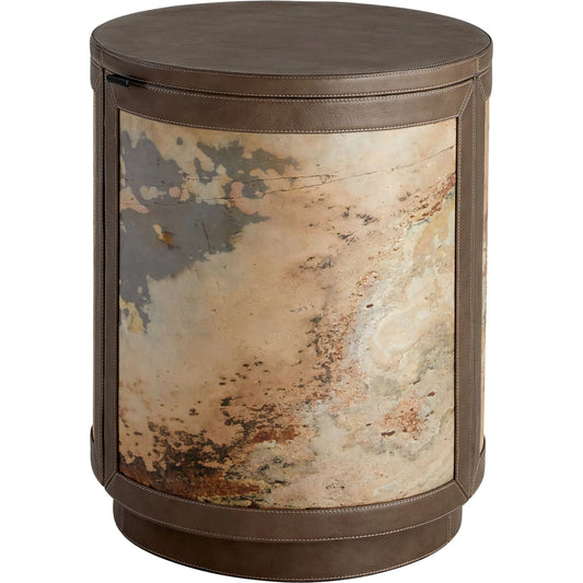 Tesoro Side Table by Cyan Design in smoke grey, slate veneer, matte black. Made from leather, slate veneer, cast iron, mdf in a unique style.