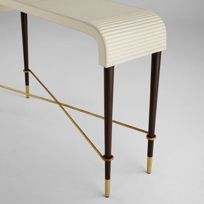 Channel Console Table by Cyan Design in off white, walnut. Made from leather, mdf, brass in a transitional style.