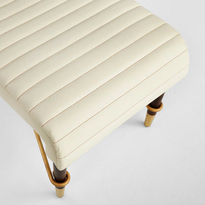 Channel Bench by Cyan Design in off white, walnut. Made from leather, mdf, brass in a transitional style.