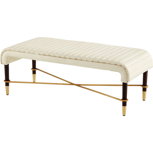 Channel Bench by Cyan Design in off white, walnut. Made from leather, mdf, brass in a unique style.