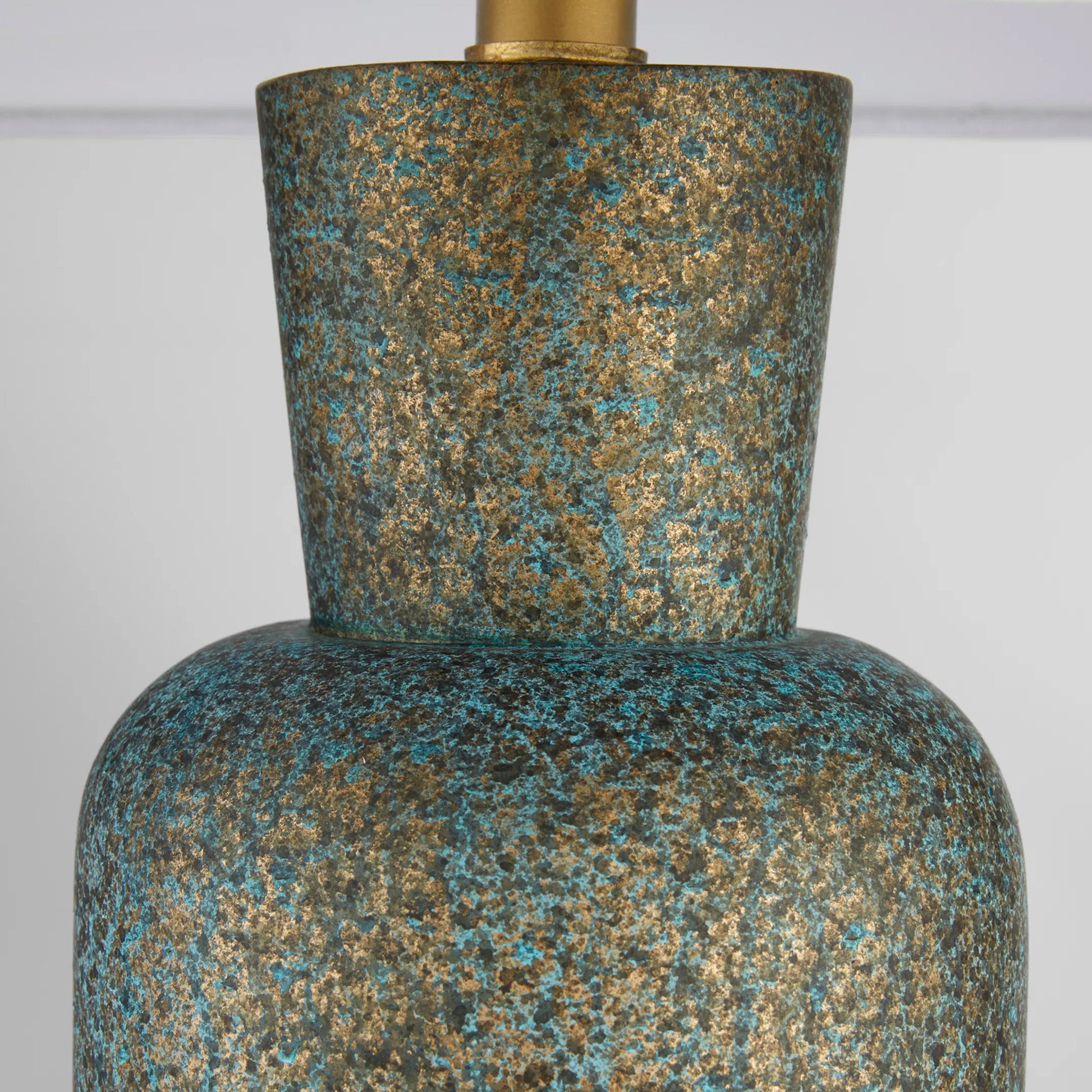 Hepworth Table Lamp by Cyan Design in verde green patina, antique brass, black. Made from mild steel, marble, linen in a modern style.