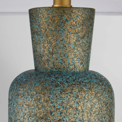 Hepworth Table Lamp by Cyan Design in verde green patina, antique brass, black. Made from mild steel, marble, linen in a modern style.