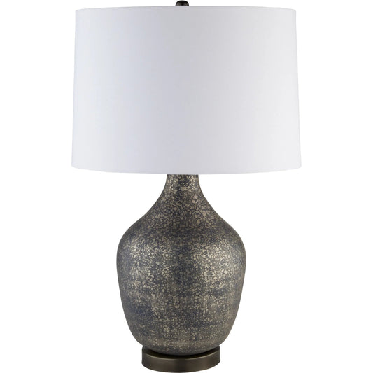 Fresnillo Table Lamp by Cyan Design in silver patina, blackened nickel, white. Made from glass, mild steel, linen in a unique style.